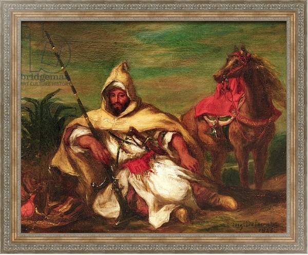 Постер Moroccan soldier sitting near his horse, 1845 с типом исполнения На холсте в раме в багетной раме 484.M48.310