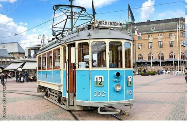 Постер исторический трамвай в Гётеборге, Швеция с типом исполнения На холсте без рамы