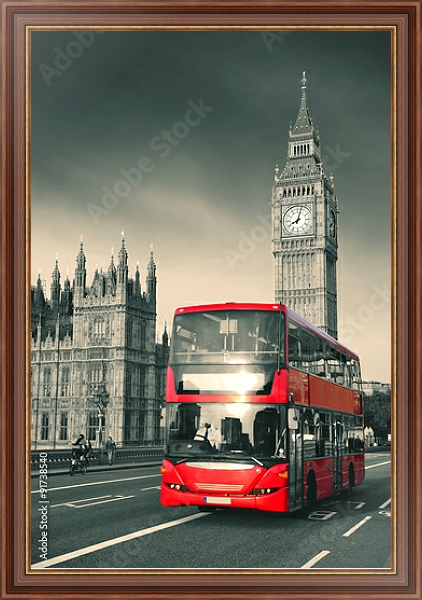 Постер Англия, Лондон. Современный красный автобус с типом исполнения На холсте в раме в багетной раме 35-M719P-83