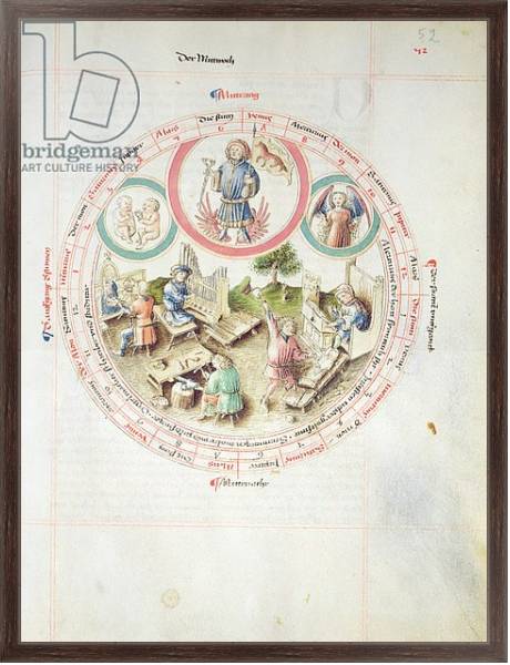Постер MS 2a Astron 1, fol 5.2 Astrological chart depicting Wednesday с типом исполнения На холсте в раме в багетной раме 221-02