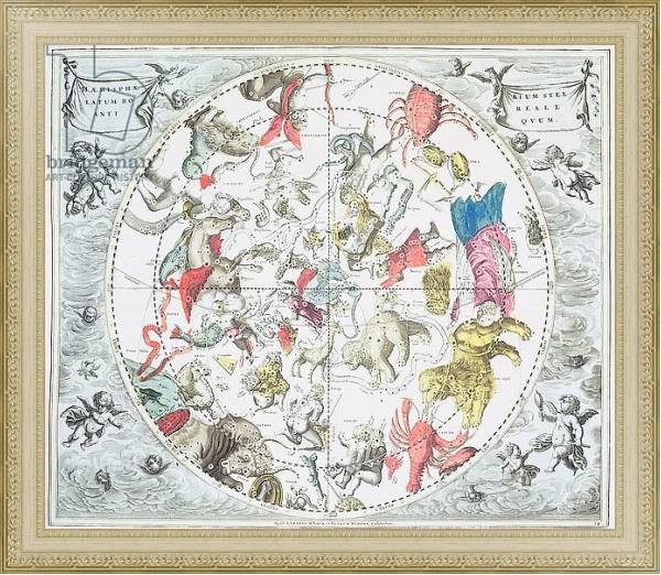 Постер Celestial Planisphere Showing the Signs of the Zodiac, from 'The Celestial Atlas', 1660-61 с типом исполнения Акварель в раме в багетной раме 484.M48.725