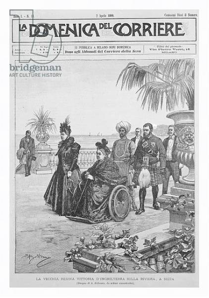 Постер Queen Victoria on the Italian Riviera, frontcover of 'La Domenica del Corriere', 2nd April 1899 с типом исполнения На холсте в раме в багетной раме 221-03