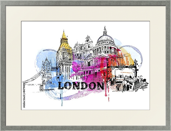 Постер Лондон скетч с типом исполнения Под стеклом в багетной раме 1727.2510