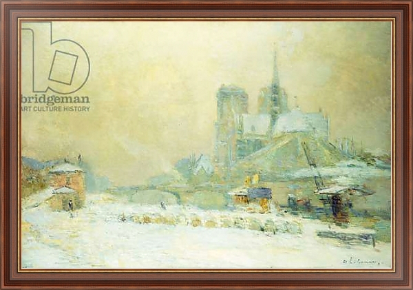 Постер View of Notre Dame, Paris, from the Quai de la Tournelle: Snow Effect; Notre Dame de Paris, Vue du Quai de la Tournelle, Effet de Neige, с типом исполнения На холсте в раме в багетной раме 35-M719P-83