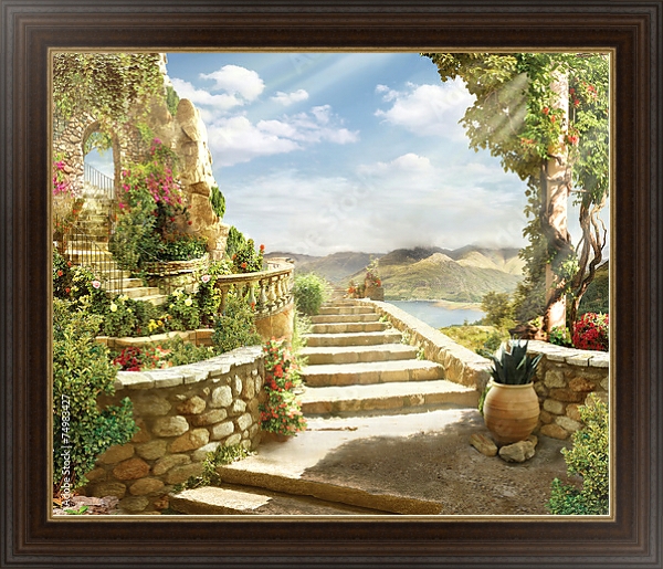 Постер Итальянский средиземноморский пейзаж №4 с типом исполнения На холсте в раме в багетной раме 1.023.151