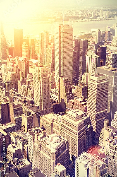 Постер Закат над Манхэттеном, Нью-Йорк с типом исполнения На холсте без рамы