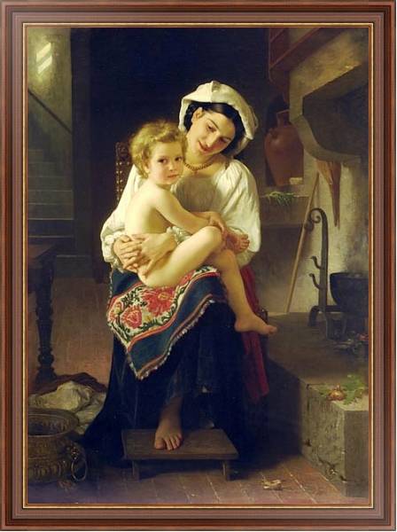 Постер Молодая мать смотрит на своего ребенка с типом исполнения На холсте в раме в багетной раме 35-M719P-83