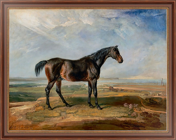 Постер Racehorse Standing in a Coastal Landscape an Estuary Beyond 1820 с типом исполнения На холсте в раме в багетной раме 35-M719P-83