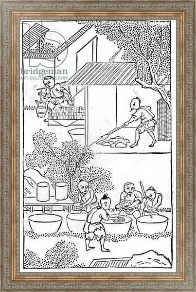 Постер Washing the clay, from a series of illustrations of the manufacture of china с типом исполнения На холсте в раме в багетной раме 484.M48.310