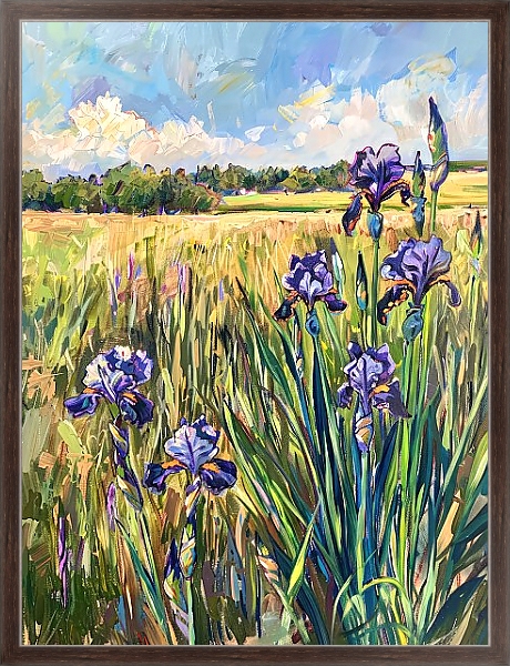 Постер Irises on the edge of the field с типом исполнения На холсте в раме в багетной раме 221-02