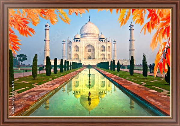 Постер Индия. Taj Mahal at sunrise, Agra, Uttar Pradesh с типом исполнения На холсте в раме в багетной раме 35-M719P-83