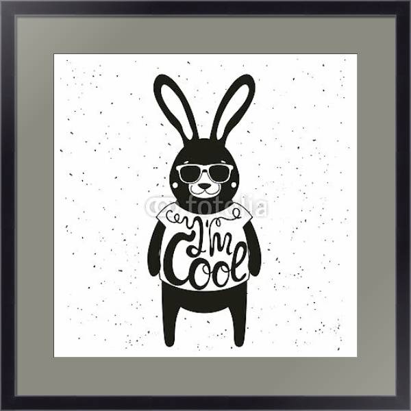 Постер Стильный кролик в солнцезащитных очках с типом исполнения Под стеклом в багетной раме 221-01