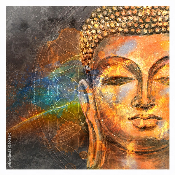 Постер Улыбающийся Будда с типом исполнения На холсте в раме в багетной раме 221-03
