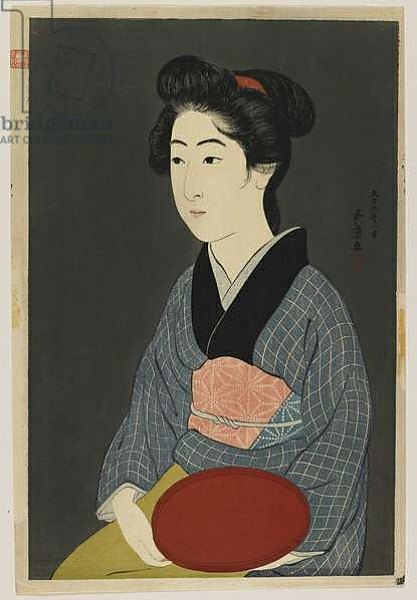 Постер Woman Holding a Tray, Taisho era, January 1920 с типом исполнения На холсте без рамы
