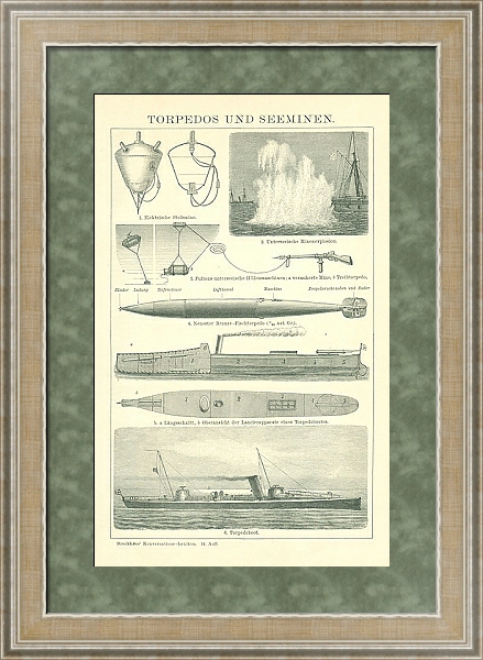 Постер Торпеды и морские мины с типом исполнения Акварель в раме в багетной раме 485.M40.584