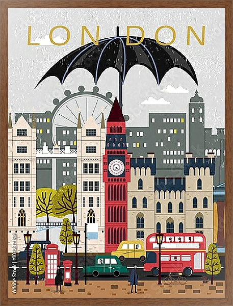 Постер Лондон, путешествия, плакат с типом исполнения На холсте в раме в багетной раме 1727.4310