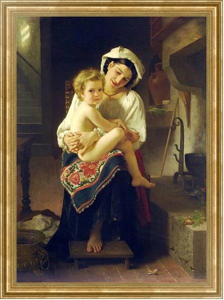 Постер Молодая мать смотрит на своего ребенка с типом исполнения На холсте в раме в багетной раме NA033.1.051