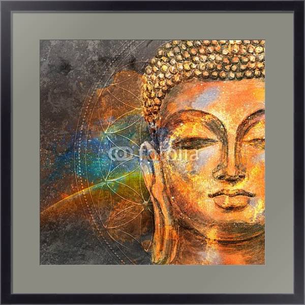 Постер Улыбающийся Будда с типом исполнения Под стеклом в багетной раме 221-01