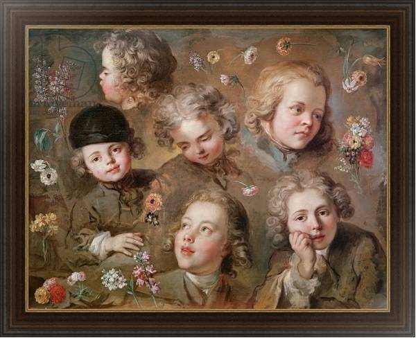 Постер Children's heads and flowers с типом исполнения На холсте в раме в багетной раме 1.023.151