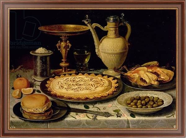 Постер Still life with a tart, roast chicken, bread, rice and olives с типом исполнения На холсте в раме в багетной раме 35-M719P-83