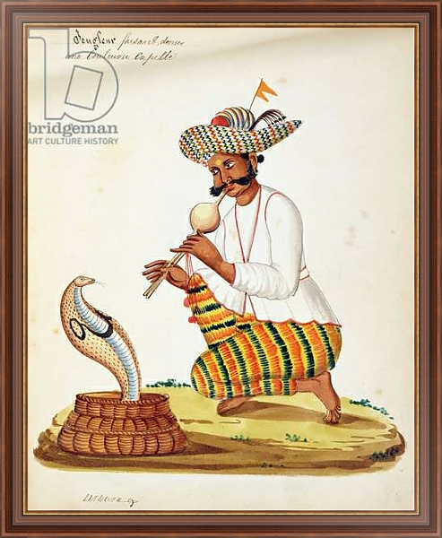 Постер An Indian Snake Charmer with a Cobra, from a French album of drawings с типом исполнения На холсте в раме в багетной раме 35-M719P-83