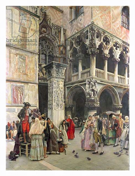 Постер In the Piazzetta, Eighteenth Century, 1859-92 с типом исполнения На холсте в раме в багетной раме 221-03