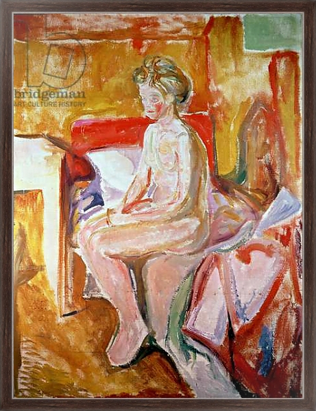 Постер Girl seated on the edge of her bed с типом исполнения На холсте в раме в багетной раме 221-02