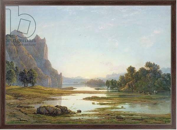 Постер Sunset over a River Landscape, c.1840 с типом исполнения На холсте в раме в багетной раме 221-02