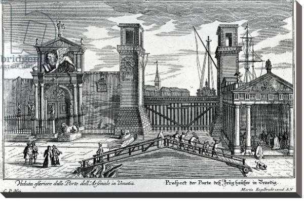 Постер View of the gates at the entrance to the Arsenal in Venice, published by Martin Engelbrecht, c.1740s с типом исполнения На холсте без рамы