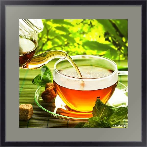 Постер Чайник травяного чая с типом исполнения Под стеклом в багетной раме 221-01