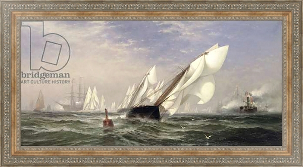 Постер American yacht Sappho winning the race with the English yacht Livonia for the America Cup, 1871 с типом исполнения На холсте в раме в багетной раме 484.M48.310