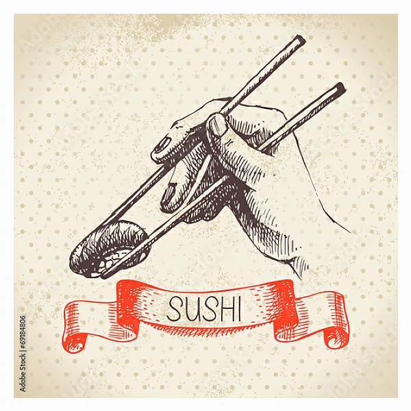 Постер Иллюстрация с суши в руке с типом исполнения На холсте в раме в багетной раме 221-03