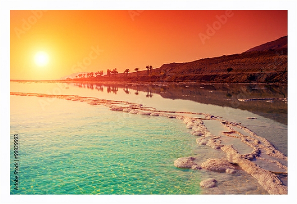 Постер  Восход солнца над Мёртвым морем с типом исполнения На холсте в раме в багетной раме 221-03