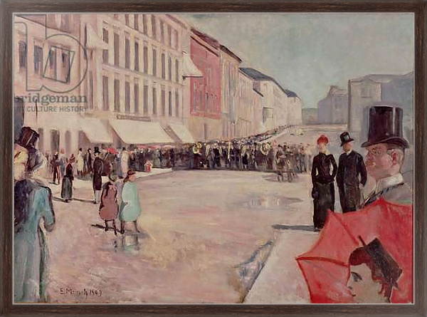 Постер Military Band on Karl-Johann Street, Oslo, 1889 с типом исполнения На холсте в раме в багетной раме 221-02