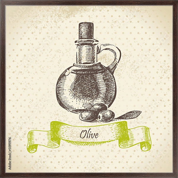 Постер Иллюстрация с оливковым маслом с типом исполнения На холсте в раме в багетной раме 221-02