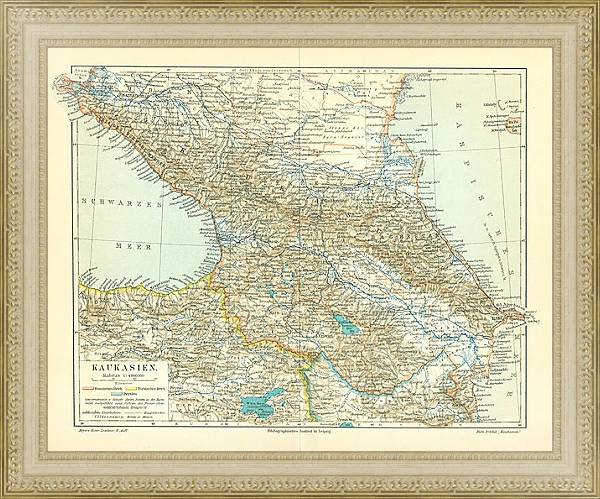 Постер Карта Кавказа с типом исполнения Акварель в раме в багетной раме 484.M48.725