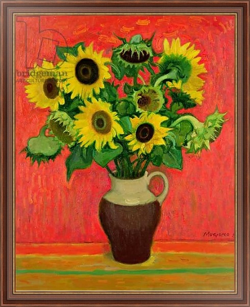 Постер Sunflowers on a Red Background с типом исполнения На холсте в раме в багетной раме 35-M719P-83