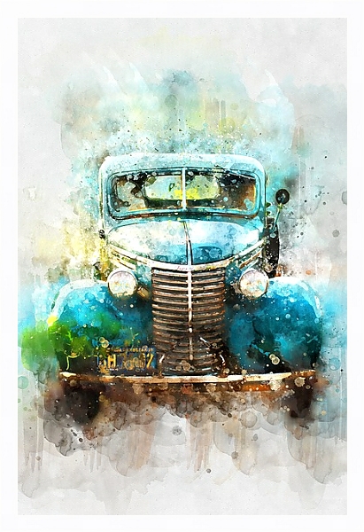 Постер Старый синий автомобиль с типом исполнения На холсте в раме в багетной раме 221-03