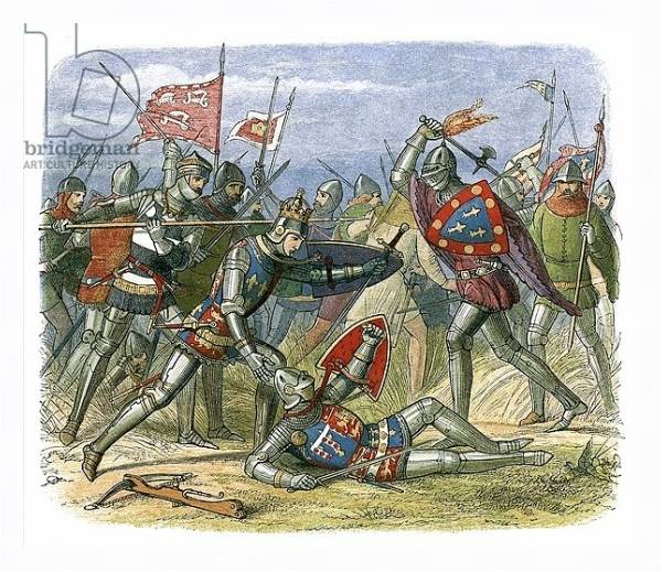Постер King Henry V attacked by the duke of Alencon at the battle of Agincourt с типом исполнения На холсте в раме в багетной раме 221-03