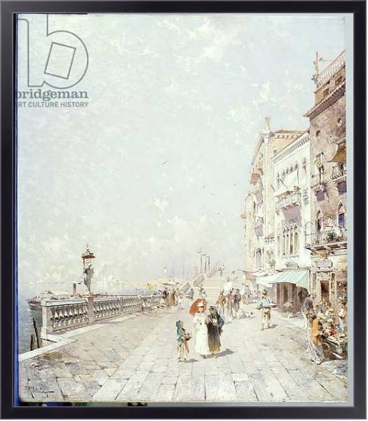 Постер The Molo, Venice, looking West with figures Promenading с типом исполнения На холсте в раме в багетной раме 221-01