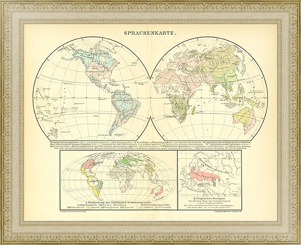 Постер Лингвистическая карта мира с типом исполнения Акварель в раме в багетной раме 484.M48.725