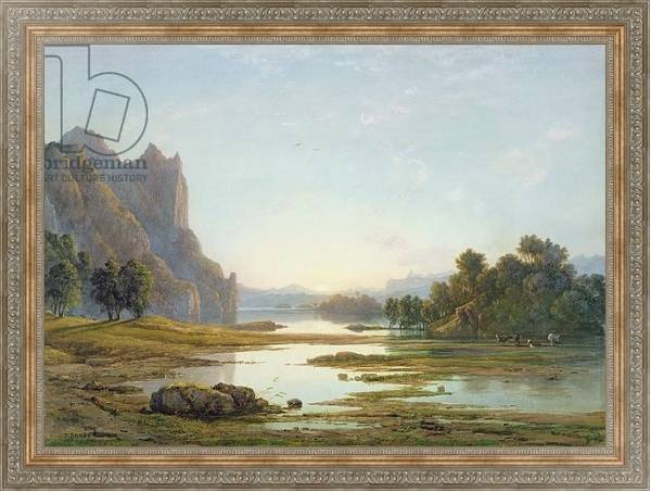 Постер Sunset over a River Landscape, c.1840 с типом исполнения На холсте в раме в багетной раме 484.M48.310
