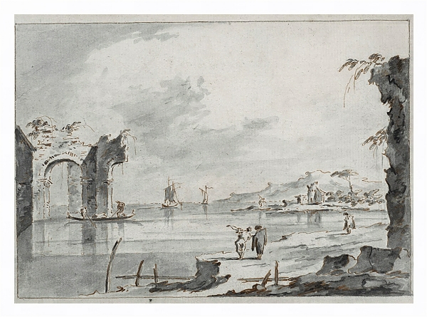 Постер The Venetian lagoon with ruins and figures с типом исполнения На холсте в раме в багетной раме 221-03