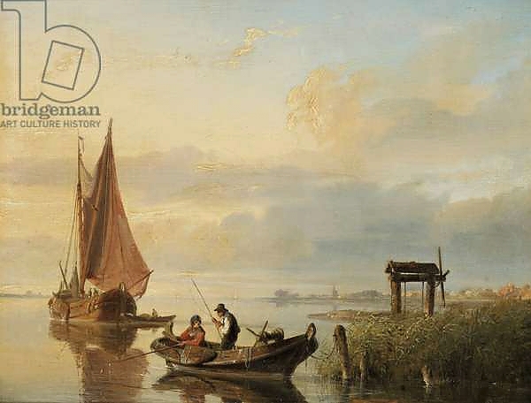 Постер Fishing vessels at sunset с типом исполнения На холсте без рамы