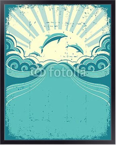 Постер Дельфины в море 2 с типом исполнения На холсте в раме в багетной раме 221-01