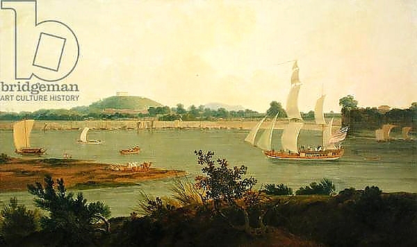 Постер Pinnace Sailing Down the Ganges past Monghyr Fort, c.1791 с типом исполнения На холсте без рамы