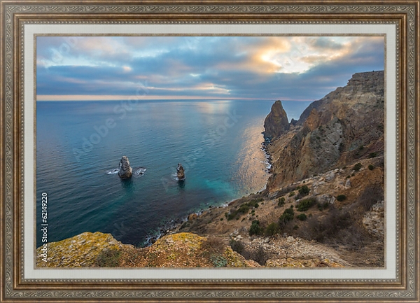 Постер Крым, Черное море. Скалы с типом исполнения На холсте в раме в багетной раме 595.M52.330