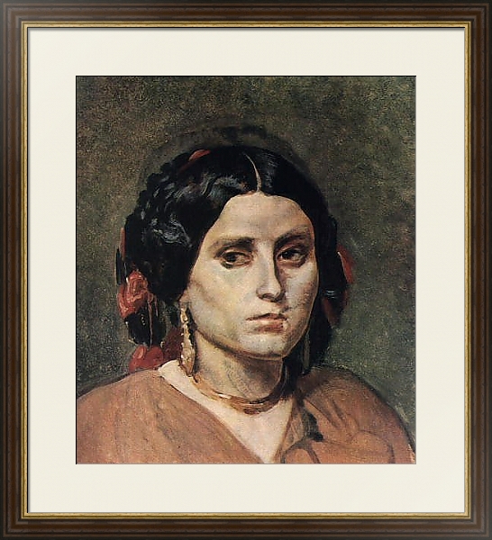 Постер Голова молодой женщины с серьгами и ожерельем. с типом исполнения Под стеклом в багетной раме 1.023.036