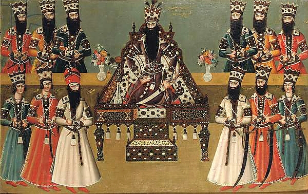 Постер Fath 'Ali Shah and his immediate courtiers, c.1815 с типом исполнения На холсте без рамы