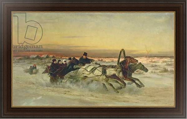 Постер A Galloping Winter Troika at Dawn с типом исполнения На холсте в раме в багетной раме 1.023.151